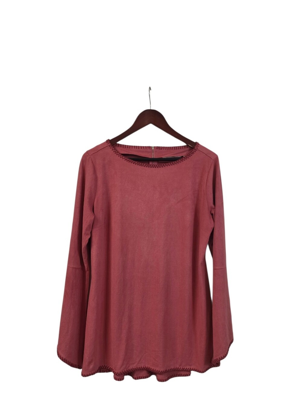 Soft Surroundings Women's Red Velvet Tunic Top Medium Bell Sleeve Whipstitch